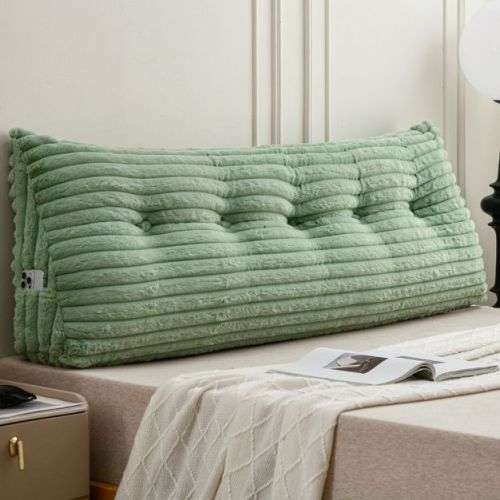 Bekrvio Corduroy Headboard Wedge Pillow for Bed Queen,Thick Reading Backrest Pillow for Dorm,Daybed & Sitting Up Support,Green