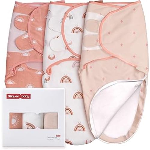 GLLQUEN BABY 3-Pack Baby Swaddle Sleep Sacks for Newborn - Baby Swaddles 3-6 Months, Infant Swaddling Sack, Rainbow & Sun, Newborn Swaddle Blanket Wrap(Medium/Large)