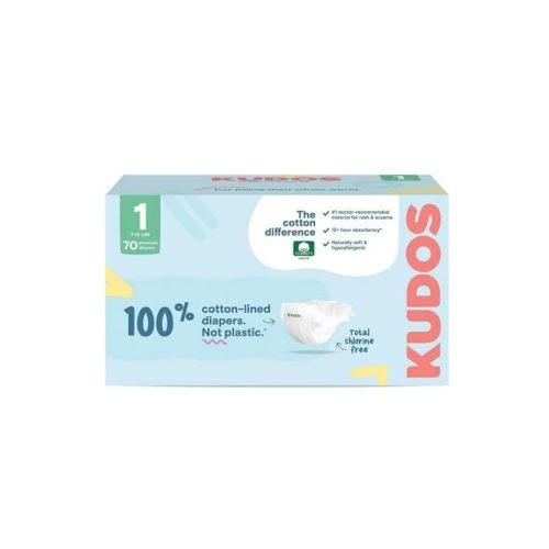 Kudos Chlorine Free Premium Diapers, Cotton-Lined, (Size 1, 70 Count)