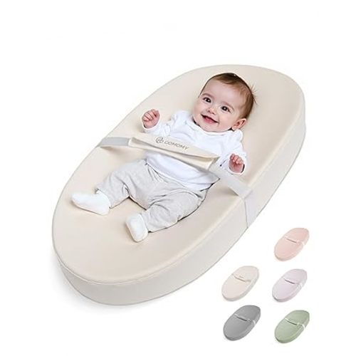COMOMY Baby Changing Pad with Wipeable & Waterproof PU Cover, Contoured Diaper Changing Pad for Dresser with Non-Slip Safety Belt, Portable and Lightweight, Large Cushioned Foam, Beige