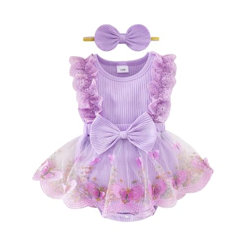 Baby Girl Clothes Cute Ruffle Romper Tulle Dress Summer Outfit 0-12M | Soft Cotton Romper Offering Breathable Comfort, Butterflies Tulle Ruffle Design, Daily Wear, Baby Photos, Easy Machine Care