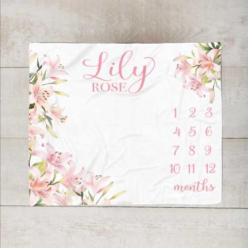 Lily Milestone Blanket - Personalized Baby Girl Blanket with Lilies - Newborn Floral Photo Prop- Custom  Shower Gift  SM618