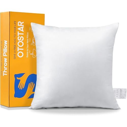 OTOSTAR Throw Pillow Insert, 18 x 18 Square Cushion Inner Soft Fluffy Plump Stuffer Cushion Pad White Decorative Pillow Insert