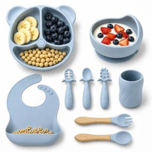TUMAJUP Baby feeding utensil set, food grade silicone baby spoon fork bowl set, BPA free soft baby feeding utensil set, anti slip baby eating set