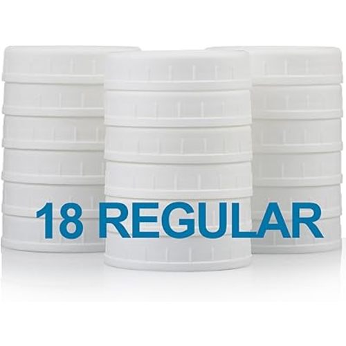 18 Pack REGULAR MOUTH Mason Jar Lids for Compatible with Ball, Kerr Regualr Mouth Jars - Plastic Storage Caps for Mason Jars, Canning Jars - Leakproof, Dishwasher Safe & Food Grade - White