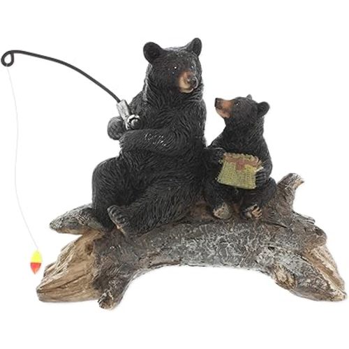 The Bridge Collection Father and Son Fishing Black Bear Figurine - Lodge Style Black Bear Dad and Child Sculpture - Cozy Cabin and Woodland Home Decor