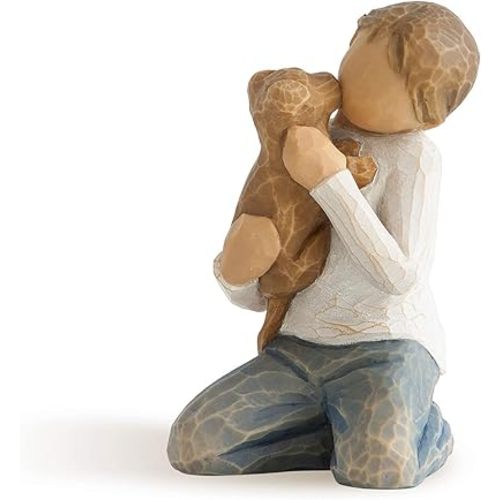 Willow Tree Kindness (boy), Above All, Kindness, Boy in Blue Jeans Holding Dog, Works Well in Groupings That Reflect Family Relationships, Pet Owners, Animal Lovers, Sculpted Hand-Painted Figure