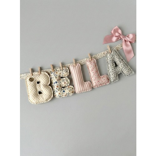 VINTAGE Custom Fabric Name Banner, quilted name garland, personalized banner, bunting, baby girl, boy nursery.