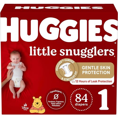 Huggies Little Snugglers Baby Diapers, Size 1 (8-14 lbs), 84 Ct, Newborn Diapers