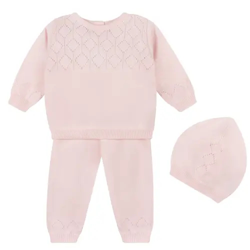 Lux Pointelle Knit Set with Hat in Pink