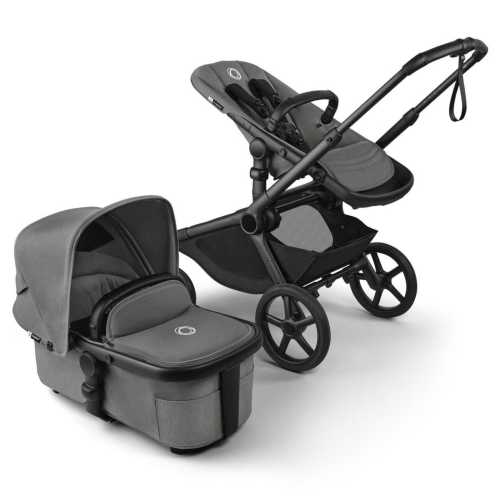 Bugaboo Kangaroo Complete Single-to-Double Stroller + Bassinet (One Box) - Black / Moon Grey / Moon Grey