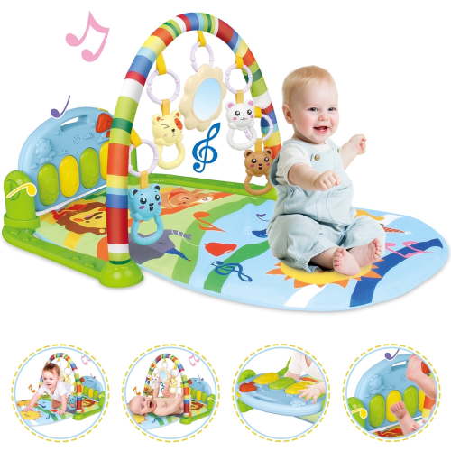 3 in 1 Baby Play Gym Mat,Kick and Play Piano Playmat,Musical Activity Fitness Gym,Tummy Time Toys for Infants,0-36 Months