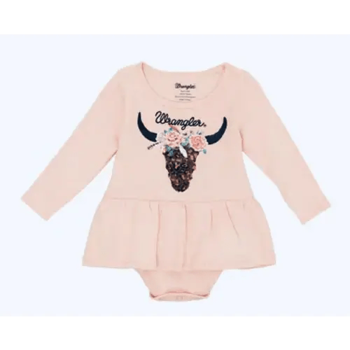 Wrangler Girl's Pink Steer Head Infant Knit Bodysuit with Skirt