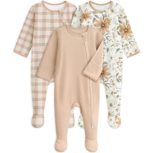 Baby Pajamas 100% Cotton Baby Sleepers for Newborn 0-3 3-6 6-9 Months 3Pcs Footie Pajamas Baby Boys Girls Clothes