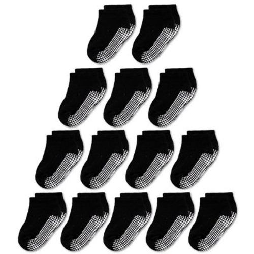 Cozyway Non-Slip Toddler Ankle Socks with Grips, Low Cut Socks for Baby Girls and Boys, 14 Pack Solid Black, 6-12 Months, Unisex