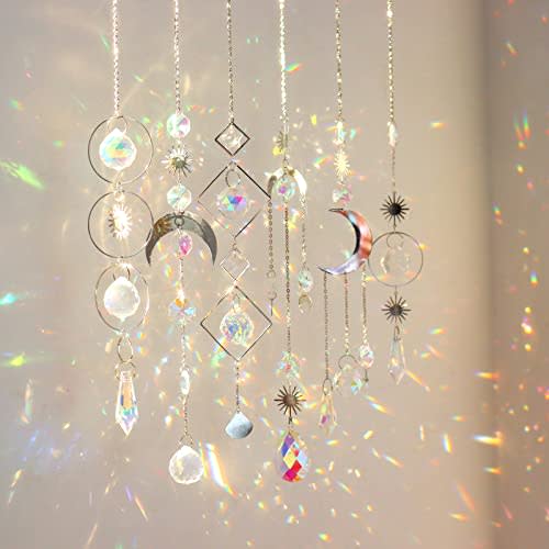6Pieces Crystal Suncatchers for Window Hanging Sun Catcher with Chain | Rainbow Maker Crystal Prisms Decor for Home Garden Party Wedding Ornament Gift Mother Daughter