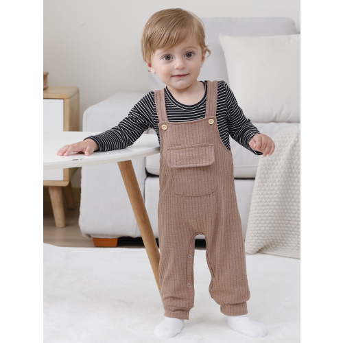 WISDOM Newborn Infant Baby Boy 0-18 Months Clothes 2Pcs Dinosaurs / Stripes Romper Bodysuit Outfits Bib Overall Pants