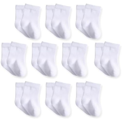 Baby Crew Socks, Cotton Rich Newborn Fit 0–3/3–6/6–12 Months, Black White Gray 10 Pack for Girls & Boys