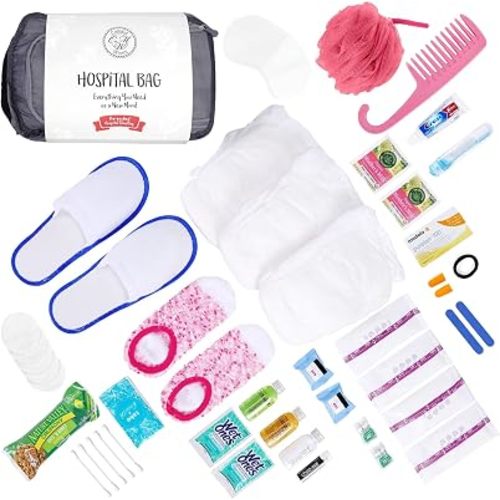 Hospital Bags for Labor and Delivery - Postpartum Essentials for Mom Underwear L/XL Pre Packed Set Gray