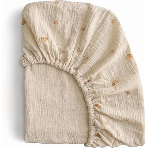mushie Extra Soft Muslin Fitted Crib Sheet | 192 Thread Count | 28"x 52" (Rainbow)