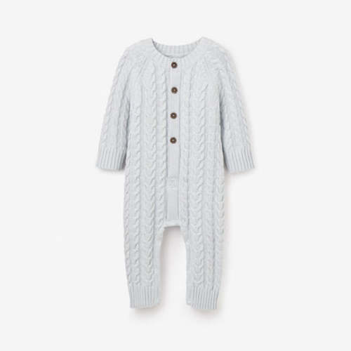 Pale Blue Horseshoe Cable Knit Baby Jumpsuit – 3-6 Months