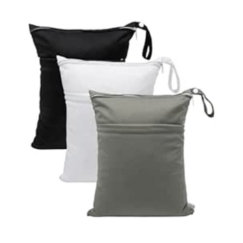 babygoal Wet Dry Bags 3 Pack, Waterproof Reusable Travel Bags for Swimsuits, Baby Cloth Diapers, Beach, Pool, Gym Bag & Wet Clothes with 2 Pockets L-BWG