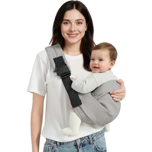 Baby Sling Carrier, Toddler Carrier Sling with Double Safety Buckle and Adjustable Shoulder Strap(7-30lbs), Baby Carriers One Size Fits All, Grey