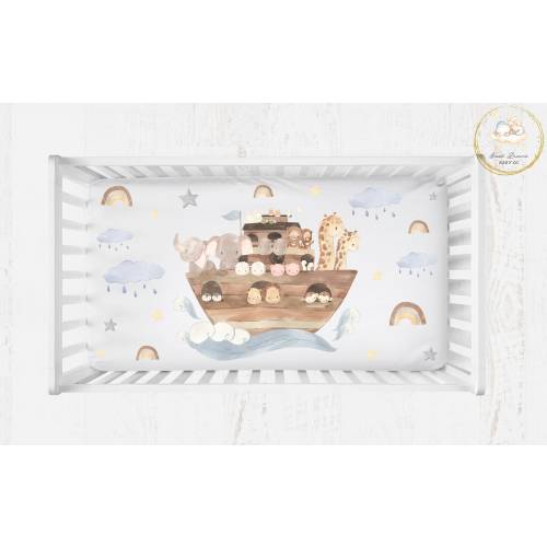 Noah's Ark Baby Bedding Boy, Boho Fitted Crib Sheet Boy, Animals Baby Shower Gift, Noah's Ark Nursery Bedding Boy, Animals Nursery Decor Boy