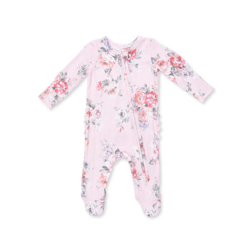2-Way Zip Ruffle Footie, Painterly Rose Bouquets