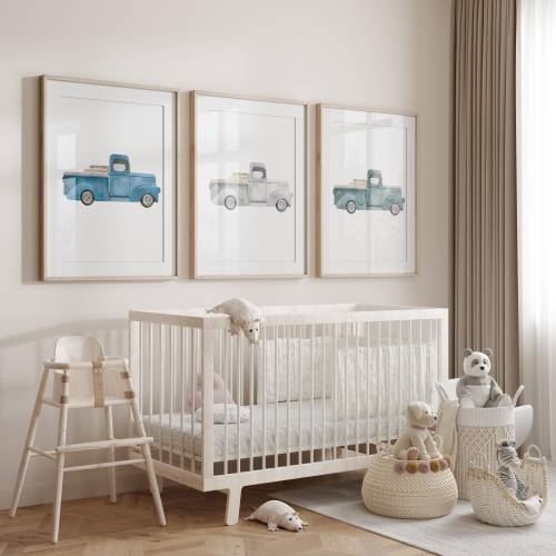 Set of 3 - Vintage Pickup Truck Nursery Prints for baby boy nursery or bedroom, personalised nursery prints, wall art, printed or digital