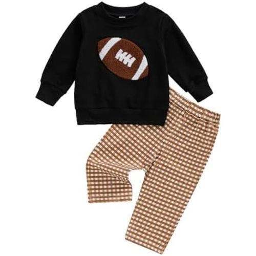 Toddler Baby Boy Football Outfit Football Embroidery Sweatshirt Pullover Casual Jogger Pant 2Pcs Fall Sport Clothes