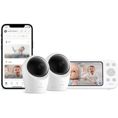 eufy Security Baby Monitor E20 with 2K HD Camera, 5'' 720p Display & Baby Monitor E20 Add-On Camera, 2K HD Resolution (Bundle)
