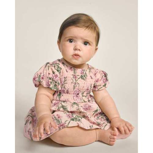 Baby Girls Floral Smocked Bubble Dress - Countryside Manor - Pink
