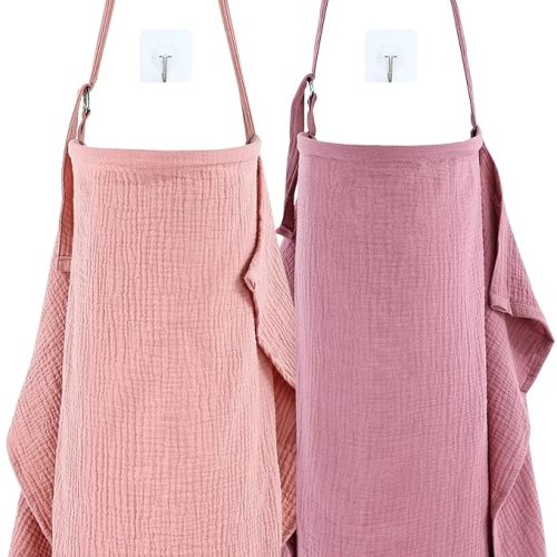Cinaci 2 Pack Pure Cotton Muslin Lightweight Breathable Breastfeeding Nursing Cover Blankets with Adjustable Metal Clasp (Dusty Pink+Dark Dusty Pink)