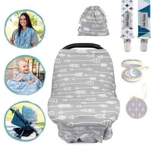Dodo Babies Nursing Cover Set - Soft, Multipurpose Stretch Scarf for Breastfeeding and Car Seat Cover, Two Universal Pacifier Holders