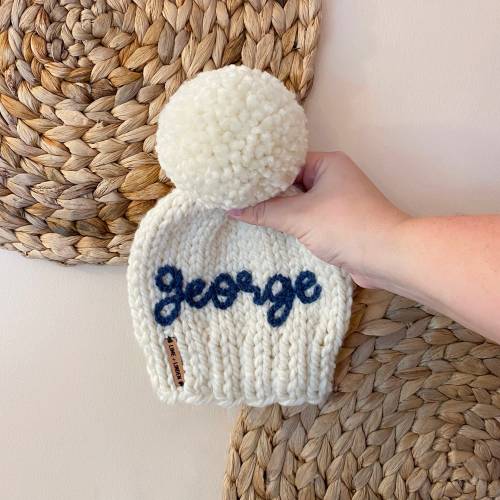 Embroidered Classic English Boxwood Hat // Custom Name Hand Knit Beanie // Infant-Baby-Child-Kid-Adult