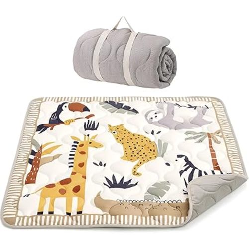 Momcozy Baby Play Mat for Floor, 50x50 Thickened Playpen Mat, Playmate for Baby Tummy Time, Waterproof & Non-Slip, Foldable Outdoor Mat with Carrying Handle, Giraffe