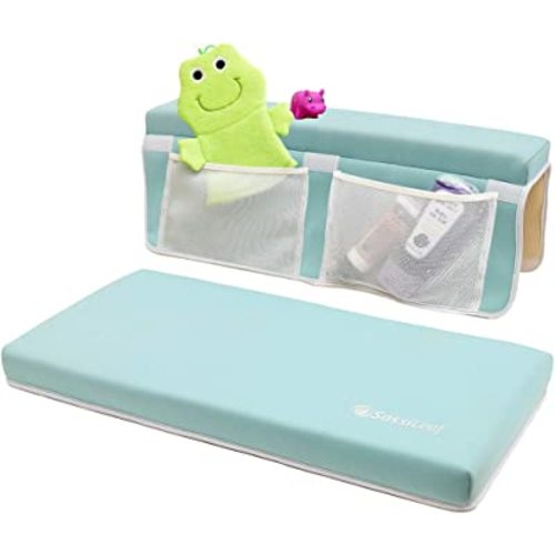 Bath Kneeler & Elbow Rest–Thick, Non-Slip 1-Piece Pads Protect Elbows and Knees, Mesh Pockets. Quick-Dry, Easy to Clean. Perfect for Bathing Babies and Pets (Cool Mint)