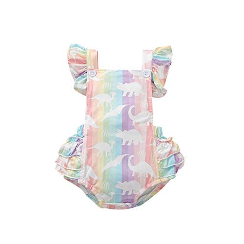 Hnyenmcko Newborn Baby Girl Clothes Rainbow Romper Ruffled Sleeveless Dinosaur Jumpsuit Bodysuit Infant Summer Outfit