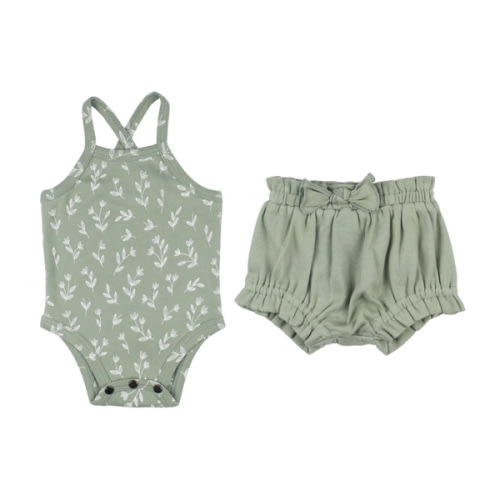 Seafoam Bloom | Organic Criss-Cross Bodysuit and Ruffle Bloomer Set – L'ovedbaby