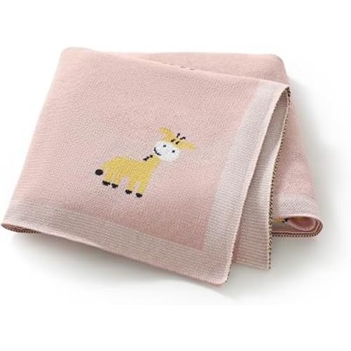 Hadetoto Knit Baby Blanket for Girls Boys, 32x40 Inch (Pink)
