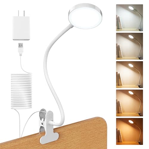 LiFMIRA Bed Lamp Clip on Light 8W 66 LED Reading Light for Bed, 5 Colors 10 Brightness Dimmable, Eye Caring Metal Reading Lamp, Clip lamp for Bed Headboard Desk Home Office Dorm(White)