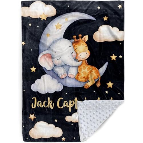 Personalized Baby Blanket for Boys, Custom Baby Blanket with Name, Soft Flannel with Double Layer Dotted Backing, Receiving Swaddle Blanket Suitable for Infants and Toddler(30”x40)