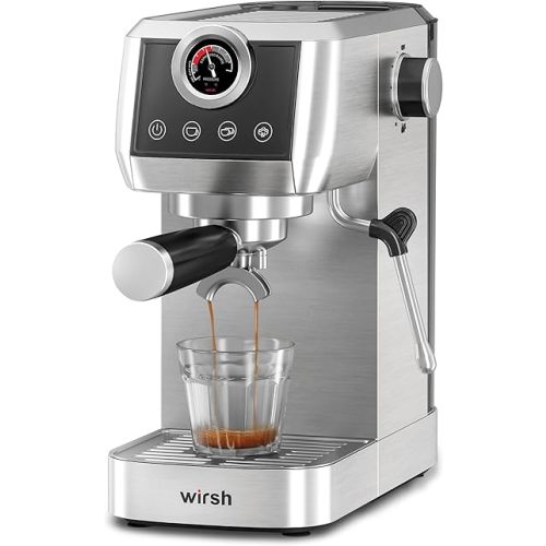 wirsh Espresso Machine, 20 Bar Semi-Automatic Espresso Maker with Pressure Gauge, Steam Wand, Stainless Steel Expresso Coffee Machine for Espresso/Latte/Cappuccino, Touch Screen,Home Barista Plus