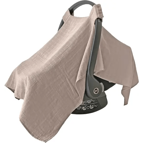 MOZAH Baby Car Seat Cover - Warm Taupe - 100% Organic Muslin - Soft, Breathable and Lightweight, Baby Infant Car Seat Essentials