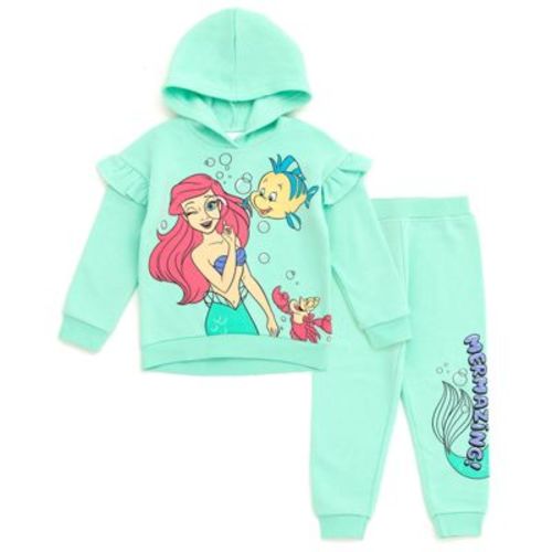 Disney The Little Mermaid Baby Girls' Ruffle Glitter Graphic Pullover Hooded Sweatshirt and Jogger Pants Outfit Mint Ariel Flounder 18 Months