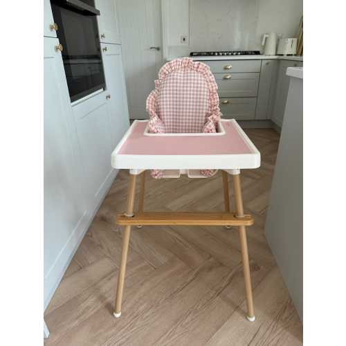 Peach Gingham Ruffle High Chair Cushion Cover - Fits Ikea Antilop