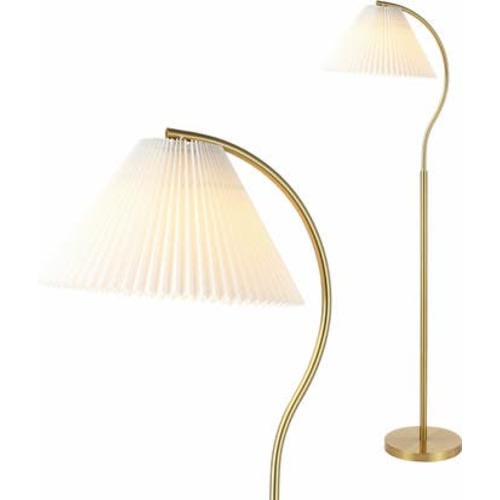 Devon Modern Glam Metal Arc LED Floor Lamp with Pleated Shade