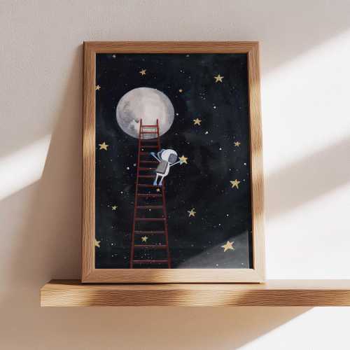 Astronaut Catching a Star Print | Nursery Wall Art | Watercolor Astronaut Print | Baby Room Decor | Space Art Children's Illustration