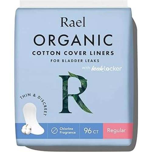 Rael Incontinence Liners for Women, Organic Cotton Cover, Postpartum Essential, Moderate Absorbency, Bladder Control, 4-Layer Core with Leak Guard Technology (Regular, 96 Count)
